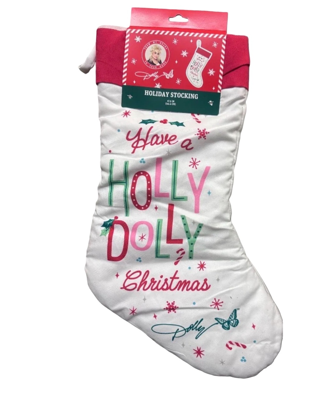 Have a Holly Dolly Christmas White Holiday Stocking Dolly Parton
